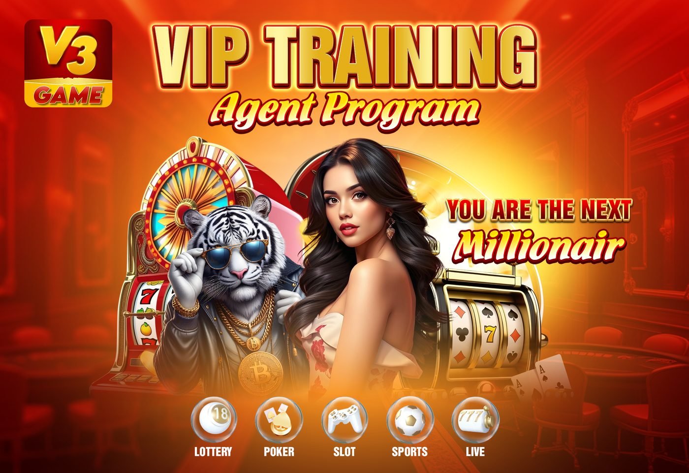 V3 Game promotional artwork showing the game categories available in the app